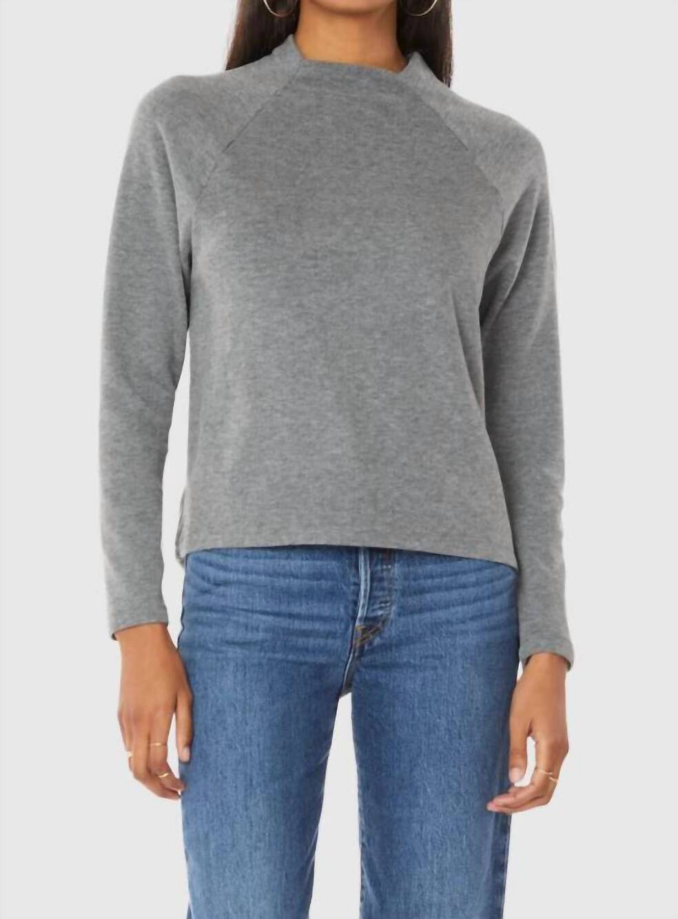NEW BOBI raglan mock neck top in dark grey